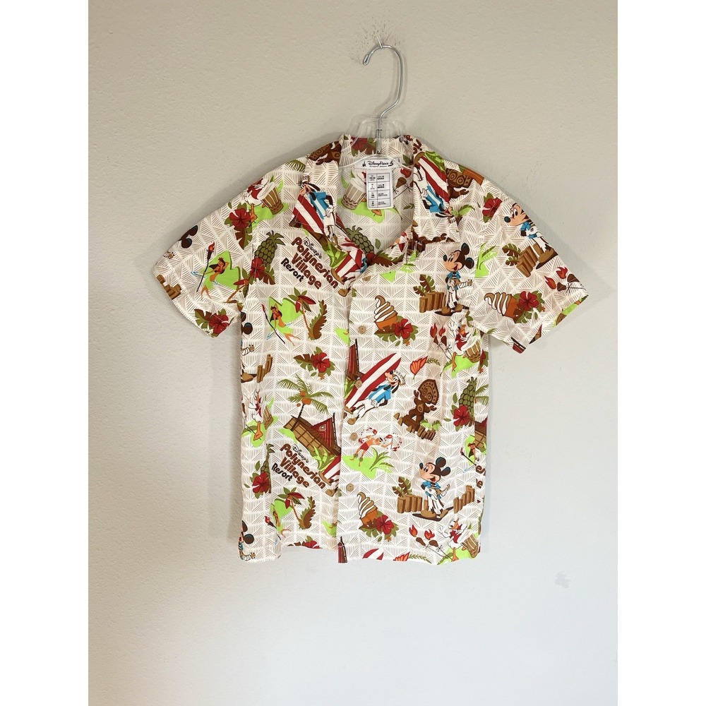 Disney Polynesian Village Hawaiian Shirt Kids M Unisex Mickey Floral Dole Whip